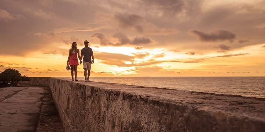 Tourists enjoying the sunset in Cartagena